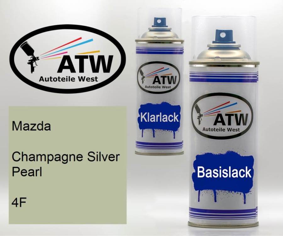 Mazda, Champagne Silver Pearl, 4F: 400ml Sprühdose + 400ml Klarlack - Set, von ATW Autoteile West.